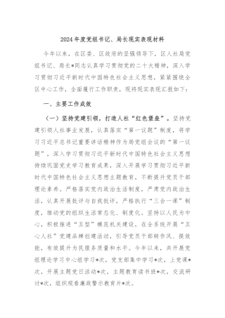 2024年度党组书记、局长现实表现材料