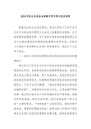 2024年民主生活会会前集中学习研讨发言材料