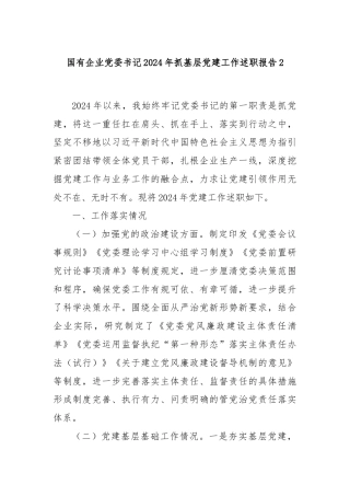 国有企业党委书记2024年抓基层党建工作述职报告2