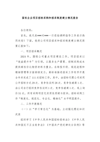 国有企业项目招标采购和招采制度建立情况报告