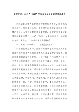 交流发言：运用“12345”工作法推动同级监督提质增效