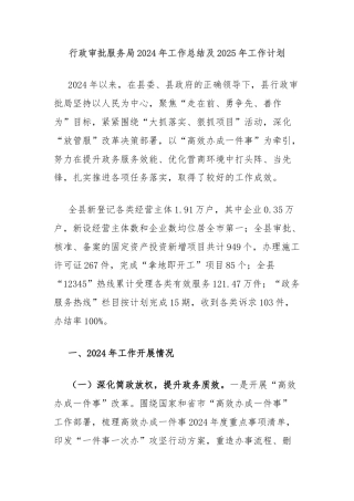 行政审批服务局2024年工作总结及2025年工作计划