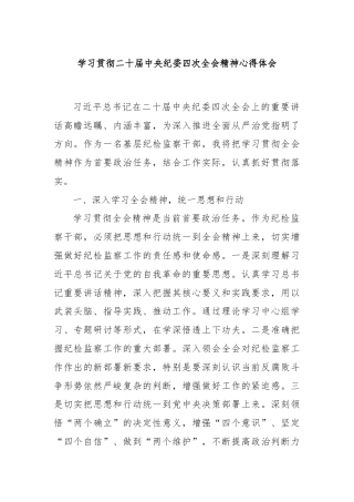 学习贯彻二十届中央纪委四次全会精神心得体会