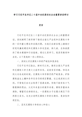 学习习近平总书记二十届中央纪委四次全会重要讲话研讨发言