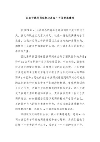 以实干践行岗位初心用奋斗书写青春建功