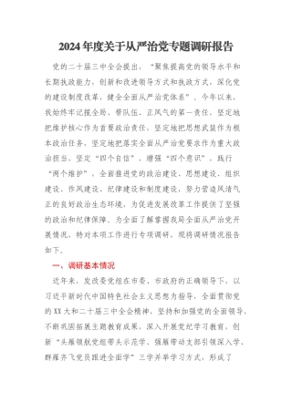 2024年度关于从严治党专题调研报告