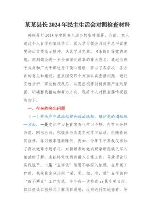 某某县长2024年民主生活会对照检查材料