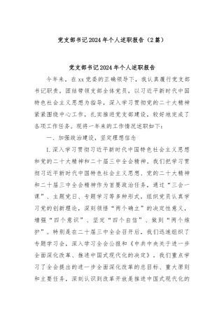 (2篇)党支部书记2024年个人述职报告