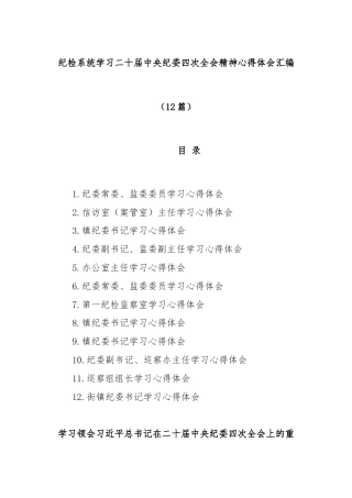 (12篇)纪检系统学习二十届中央纪委四次全会精神心得体会汇编