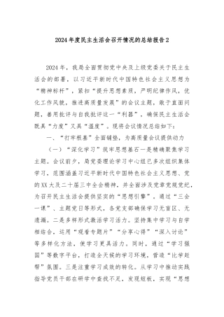 2024年度民主生活会召开情况的总结报告2