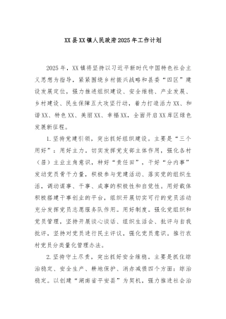 XX县XX镇人民政府2025年工作计划