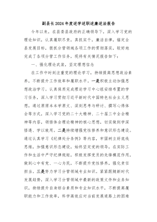 副县长2024年度述学述职述廉述法报告