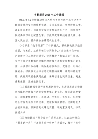 市数据局2025年工作计划