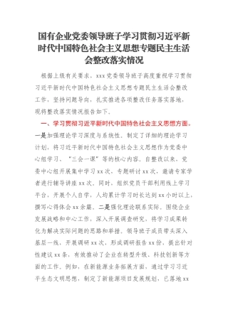 国有企业党委领导班子学习贯彻习近平新时代中国特色社会主义思想专题民主生活会整改落实情况