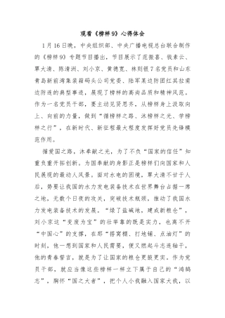 观看《榜样9》心得体会