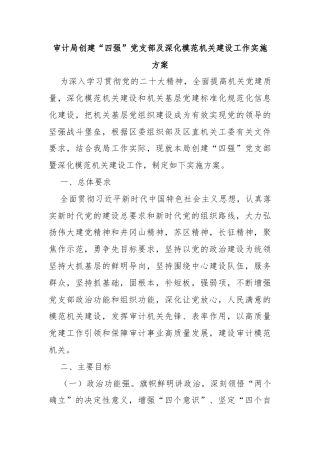 审计局创建“四强”党支部及深化模范机关建设工作实施方案