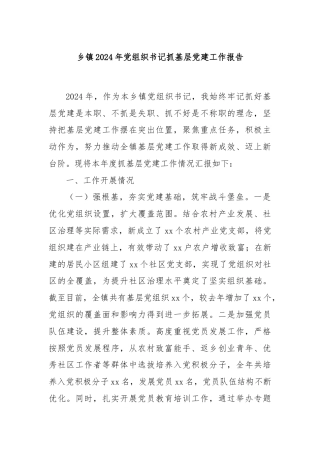 乡镇2024年党组织书记抓基层党建工作报告