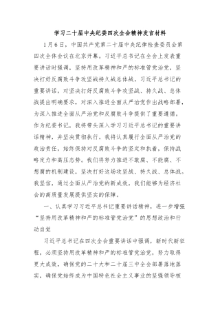 学习二十届中央纪委四次全会精神发言材料
