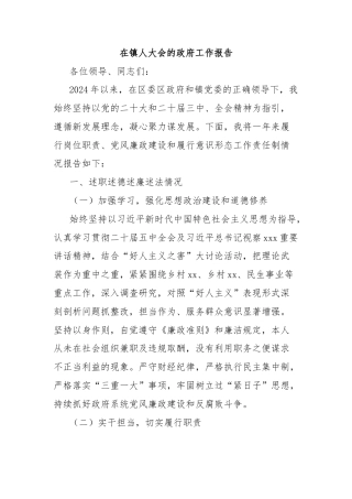 在镇人大会的政府工作报告