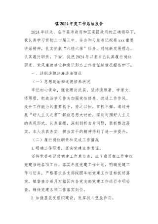 镇2024年度工作总结报告