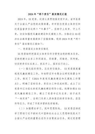2024年“两个责任”落实情况汇报