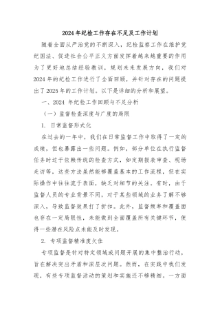2024年纪检工作存在不足及工作计划