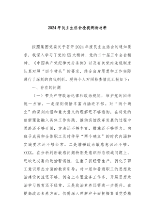 2024年民主生活会检视剖析材料