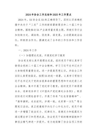2024年协会工作总结和2025年工作要点