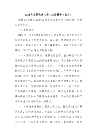 2024年主要负责人个人述法报告（范文）