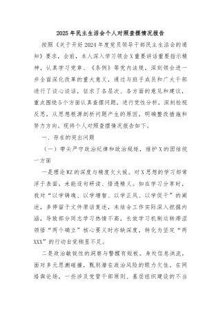 2025年民主生活会个人对照查摆情况报告