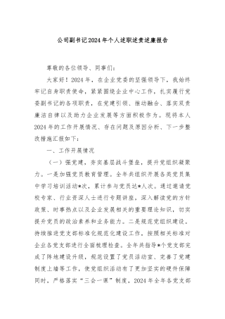 公司副书记2024年个人述职述责述廉报告