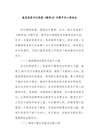 基层党委书记观看《榜样9》专题节目心得体会