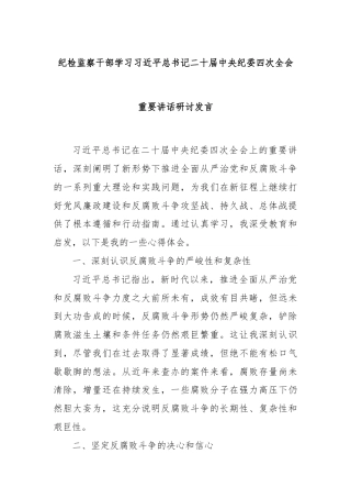 纪检监察干部学习习近平总书记二十届中央纪委四次全会重要讲话研讨发言