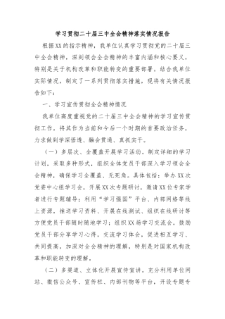 学习贯彻二十届三中全会精神落实情况报告