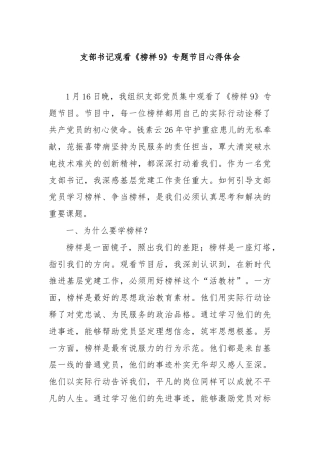支部书记观看《榜样9》专题节目心得体会