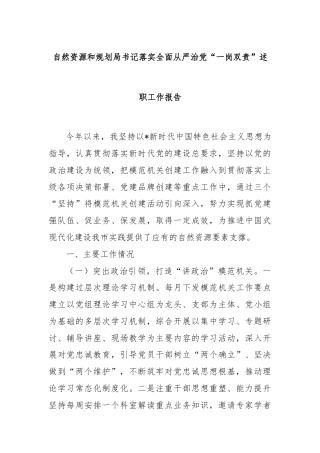 自然资源和规划局书记落实全面从严治党“一岗双责”述职工作报告