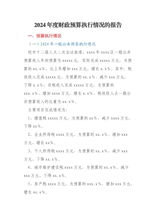 2024年度财政预算执行情况的报告