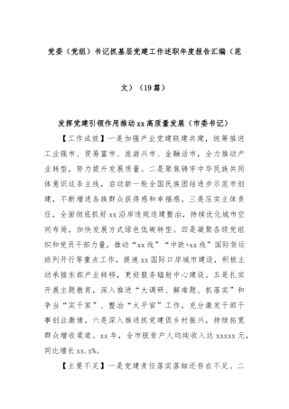 (19篇)党委（党组）书记抓基层党建工作述职年度报告汇编（范文）