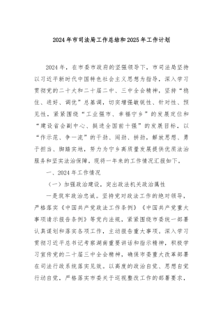 2024年市司法局工作总结和2025年工作计划