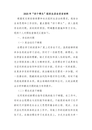 2025年“四个带头”组织生活会发言材料