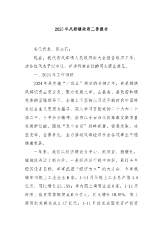 2025年凤都镇政府工作报告