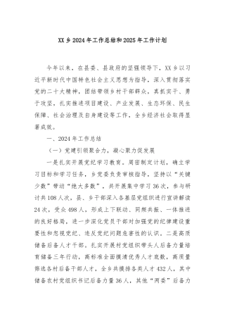 XX乡2024年工作总结和2025年工作计划