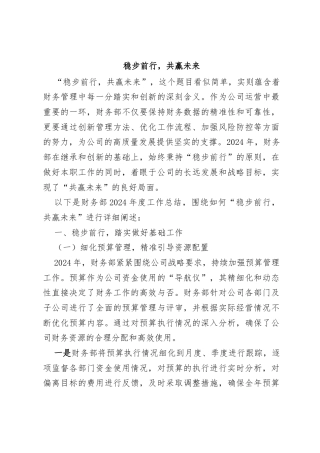 财务部2024年度工作汇报