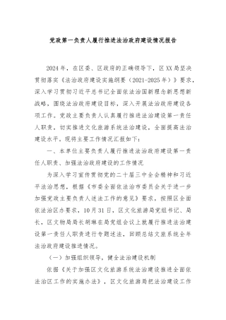 党政第一负责人履行推进法治政府建设情况报告