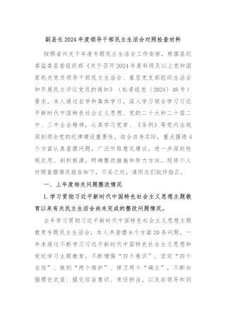 副县长2024年度领导干部民主生活会对照检查材料