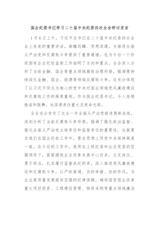 国企纪委书记学习二十届中央纪委四次全会研讨发言