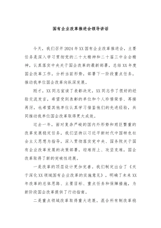 国有企业改革推进会领导讲话