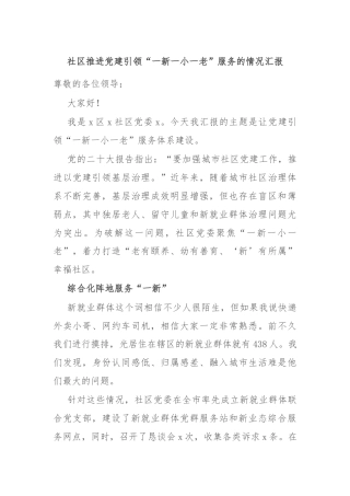 社区推进党建引领“一新一小一老”服务的情况汇报