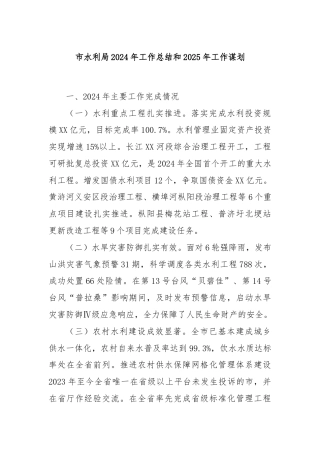 市水利局2024年工作总结和2025年工作谋划