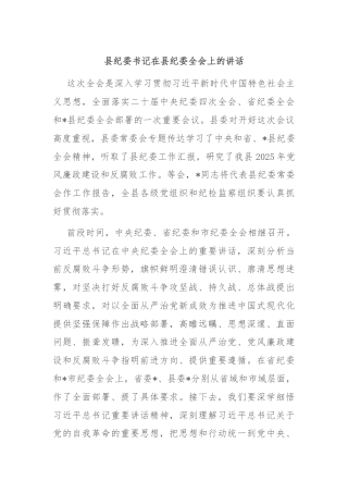 县纪委书记在县纪委全会上的讲话